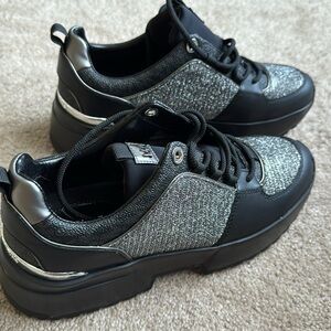NEW Michael Kors black and shiny silver athletic shoes.  Size 7.5